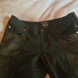 Black denim/leather look pants